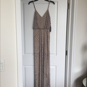 Adrianna Papell Embellished Gown Taupe NWT size 6